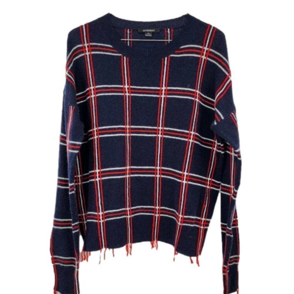 ACROBAT Navy and Red Plaid Sweater Womens Size Medium M